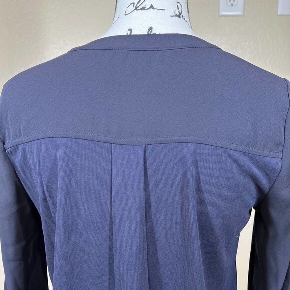 Ann Taylor Petite Navy Blue sheer pleated  long sleeve top size S academia work - Picture 9 of 14